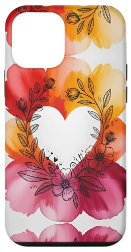 Lesbian Pride Colors Watercolor Floral Heart Flowers Whimsy X}zP[X iPhone 12 mini p
