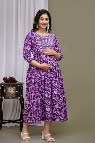 Image of Maternity Feeding Kurtis for Women Cotton - Zip Access Nursing Dress | Comfortable Pregnancy Wear | Stylish Feeding Kurti | Soft Cotton Maternity Dresses for Womens