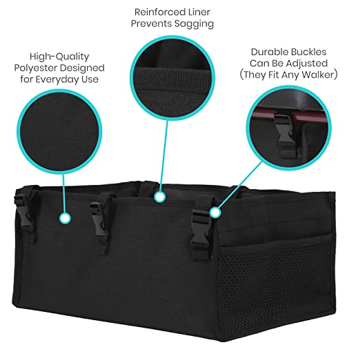 Vive Seat Bag Rollator - Underseat Walker Tote Accessories - Fabric Organizer Storage Bag Attachment - Large Adjustable Pouch For Carrying, Reusable Basket Carry Insert For Women Men Seniors (Black) #TOP4