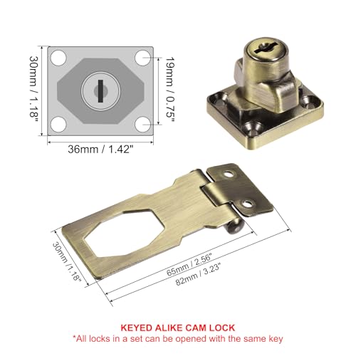 Image of PATIKIL Keyed Hasp Locks, 2 Pack 2.5 Inch Twist Knob Locking Hasp Zinc Alloy Safety Hasp Latches with Keys Keyed Alike for Cabinet Small Door, Bronze