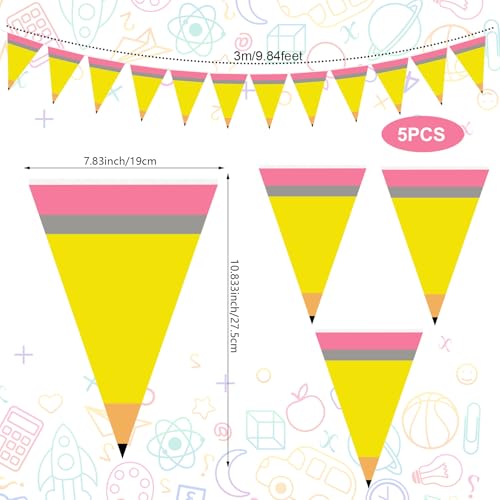 Image of VitalCozy 5 Pcs Back to School Decorations Pencil Banner Pencil Garland Preschool Decorations Kindergarten Banner Classroom Decoration for Classroom Ceiling Teacher Office Hanging Decor