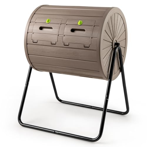 Happygrill Compost Tumbler, 37.5 Gallon Outdoor Compost Bin w/Dual Chambers,