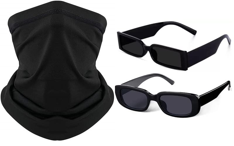 Sheomy Unisex Combo offer pack of 3 shades goggles glasses Black Candy MC stan goggles Retro Vintage Narrow Sunglasses Women and Head & Face Mask Scarf Breathable Face Cover Combo offer pack of 3