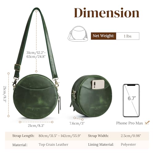 Image of S-ZONE Leather Crossbody Bags for Women Circle Shoulder Round Purse Travel