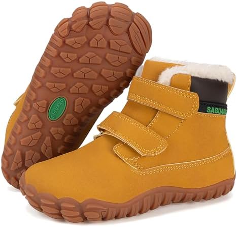 SAGUARO Kinder Winter Barfußschuhe Winterschuhe mit Warm Gefütterte & Breite Zehenbox, Gr.24-36