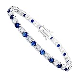 Kose 925 Sterling Silver Bracelets for Women and Men | 4mm Sapphire Ruby Emerald Cubiz Zirconia Classic Tennis Bracelet | Size 6.5-8 inches (Sapphire+CZ, 6.75')