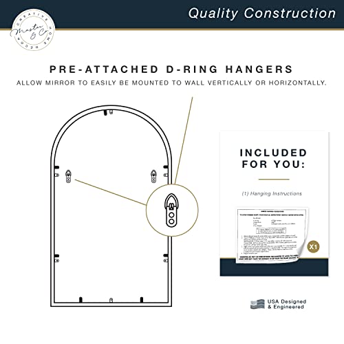 Image of MCS Master & Co. Metal Arch Mirror, 20x34, Black, for Bathroom & Bedroom | Modern Metal Arch Mirror With Rounded Corners, Minimalist Home Decor For Living Room, Bedroom, Or Bathroom, 20x34, Black