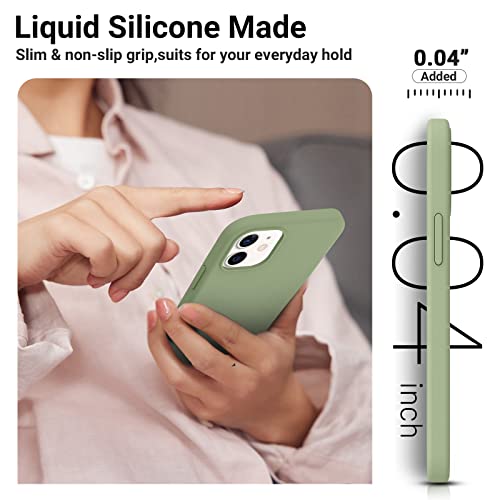 Aotesier Shockproof Designed For Iphone 12 Mini Case, Liquid Silicone Phone Case With [Soft Anti-Scratch Microfiber Lining] Drop Protection 5.4 Inch Slim Thin Cover, Tea Green #TOP2