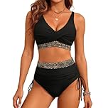 High Waisted Bikini Sets for Women Tummy Control Swimsuit 2-Piece – with Flattering Ruching & V-Neck, Adjustable & Removable Padded for Beach Vacation (UK, Alpha, L, Regular, Regular, Black)