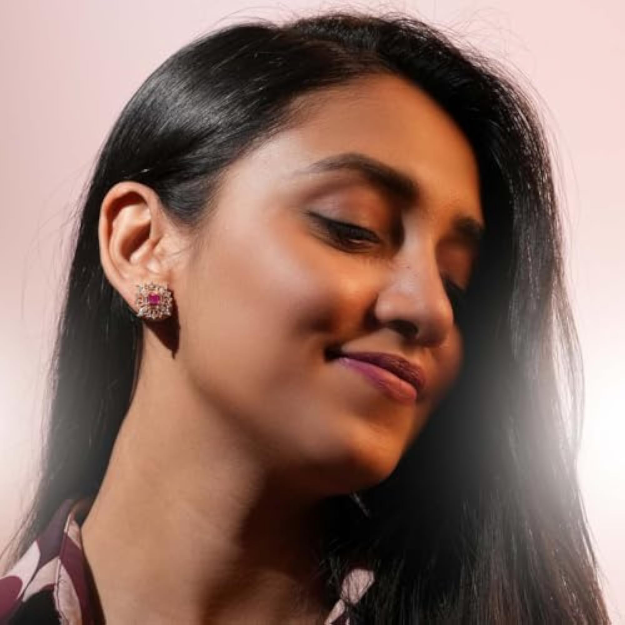 Radiant Pink White Zircon Stud Earrings for Women