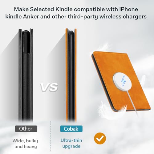 Image of CoBak Stand Case for 7 inch Kindle Paperwhite 12th Gen 2024 and Kindle Colorsoft with Hand Strap - Compatible with iPhone MagSafe, for Samsung /Belkin /Anker Wireless Charging Pads, Durable, Auto Sleep Wake