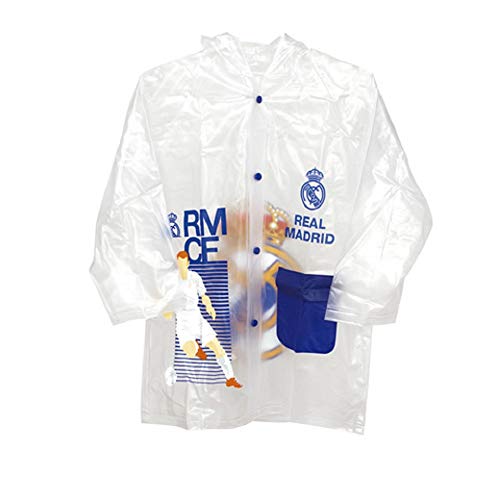 Real Madrid Club de Fútbol Impermeable niños - Chubasquero Real Madrid Transparente con Capucha (5/6 años)
