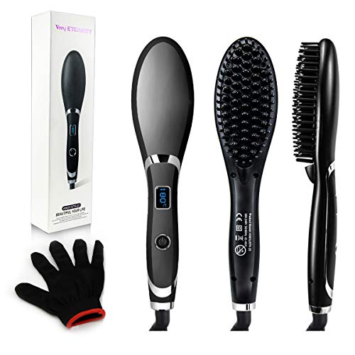 Veru ETERNITY Hair Straightening Brush , Ionic Hair Straightener Brush with LED Display, Fast MCH Ceramic Heated, Straightening Tangle &Frizz Hair and Beard