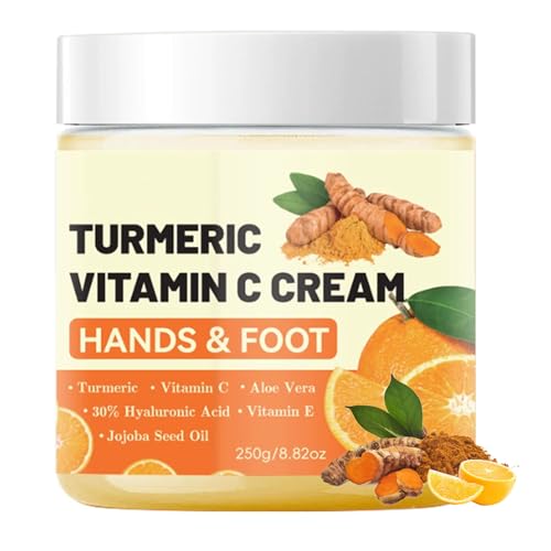 gcdat Turmeric & Vitamin C Hand Foot Cream with 30% Hyaluronic Acid - Anti Cracking Foot Cream Intense Moisturizing Vitamin C Lotion Softens and Nourishes Dry, Cracked Heels & Hands- 8.82 Oz