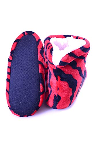 ICONOFLASH Women's Fluffy Slip On Printed Soft Faux Sherpa Indoor Slipper Booties3