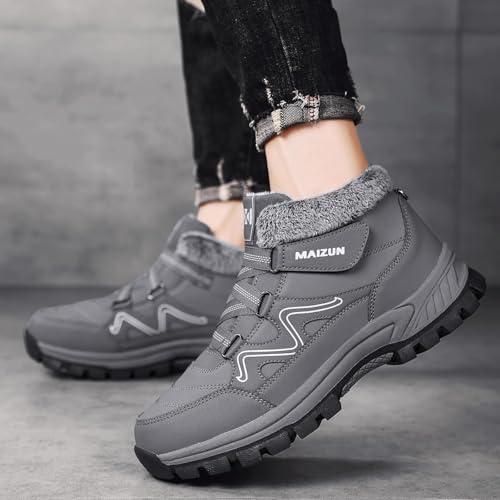Image of Moodeng Mens Winter Boots Casual Lightweight Snow Boots Warm Fur Lined Hiking Boots Water-Resistant Comfortable Ankle shoes Outdoor Walking