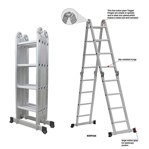 Preisvergleich Produktbild JUEYAN 6 In 1 Anlegeleiter Alu Leiter Mehrzweckleiter Multifunktionsleiter Klappleiter Gelenkleiter Stehleiter Tragfähigkeit 150 KG Aluminium Kombileiter 4 X 4 Stufen