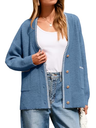 Simplee Womens Chunky Oversized Crochet Cardigan Long Sleeve Cable Knit Sweater Casual V-Neck Button Up Outerwear Coats