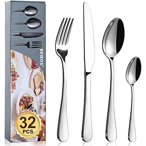 BEWOS 32 Piece Stainless Steel Cutlery Set Cover