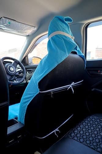 Image of ROMAN HOME 100% Superfine Cotton Solid Large Luxury All Car Seat and Office Chair Towel with Tie Knot & elistick 450 GSM (Pack of 1) (1, car Sky Blue)