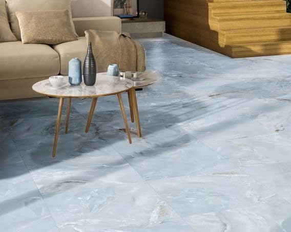 Image of Arkit Floor Tiles - 3D Vinyl Wall Floor Tile Stickers | Self-Adhesive PVC Waterproof Kitchen Bathroom Decor | Wallpaper (White-Blue, 6)