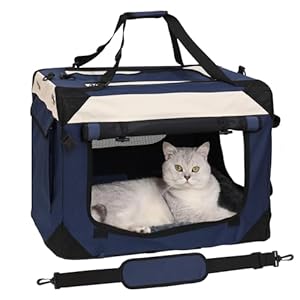Large Cat Carrier, Foldable Soft Pet Carrier for Cat with Waterproof Plush Cat Bed, Spacious Design for Indoor and Outdoor Use, Adjustable Shoulder Strap, Ideal for Travel