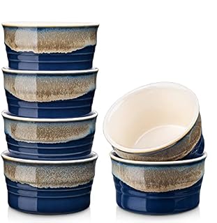 6 OZ Stoneware Ramekins, LOVECASA Oven Safe Souffle Dishes Creme Brulee Ramekins for Baking, Mini Bakeware Set Baking Cups Souffle Ramekins for Creme Brulee, Set of 6, 3.4 x 1.9 inches