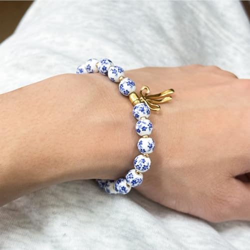 Beads Bow Charm Bracelet for Women Flower Vintage Bracelet Handmade Stretch2