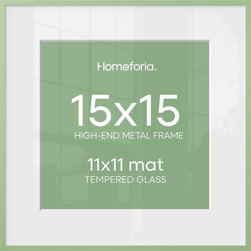 Image of Homeforia 15x15 Picture Frame Sage Green, High End Metal 15 x 15 Square Poster Frames with Mat 11 x 11 Photo, 15x15 Frame Matted to 11x11 Art, 15by15 Hanging Frames, Tempered Glass, Wall Kit, Set of 1