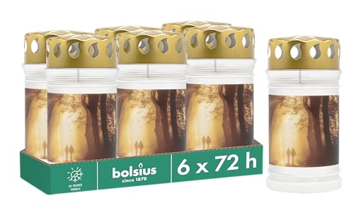 Bolsius Grablicht - mit Motiv - Bummel - Set 6 Stück - Länge Brenndauer 3 Tage - Trauerkerze & Gedenkstätte Kerzen - Sauberes Abbrennen - Ohne Palmöl