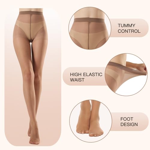 Image of MANZI 6 Pairs 20D Women's Sheer Tights Ultra Thin High Waist Pantyhose Thigh Stockings