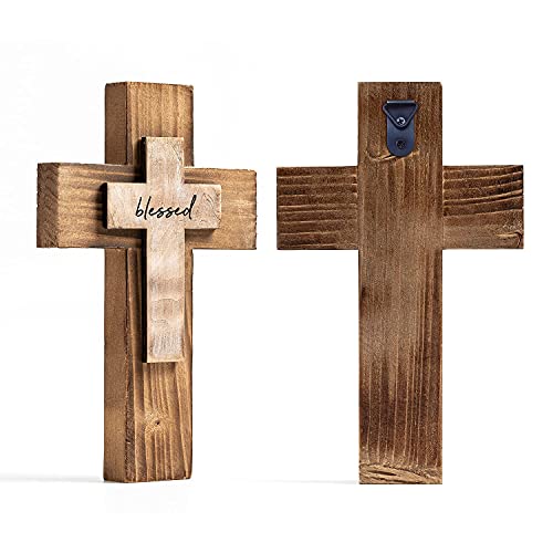 Oksqw Wall Wooden Cross Christians Cross Spiritual Religious Cross Gifts With Hook On Hanging Wall Or Table With Blessed For Church Home Room Decoration For Christmas Cross thumb #4