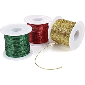 Naler Ficelle de Vacances de Noël, Bobine de Ficelles Emballage Cadeau 3 Couleurs Rouge Vert Dorée, pour DIY Artisanat Bricolage, Décoration Cadeau Etiquette Sac Objet Suspendu
