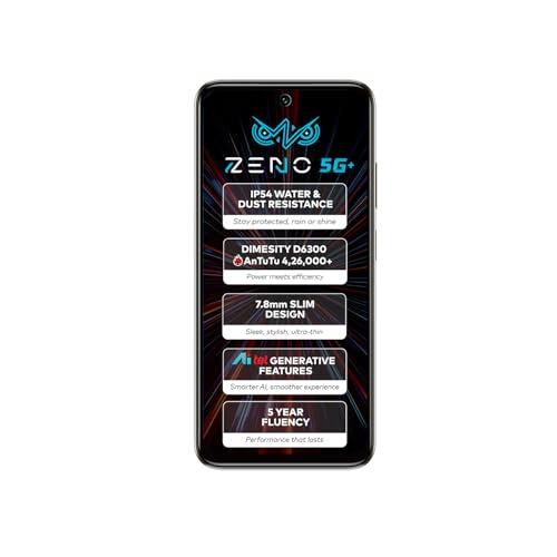 Image of ZENO 5G AI Smartphone | 8GB RAM 128GB ROM | IP54 Rated for Dust & Water Resistance | D6300 5G Processor | 6.7 inch HD+ 120Hz Punch-Hole Display | 50MP Camera | 5-Year Fluency | Calx Titanium