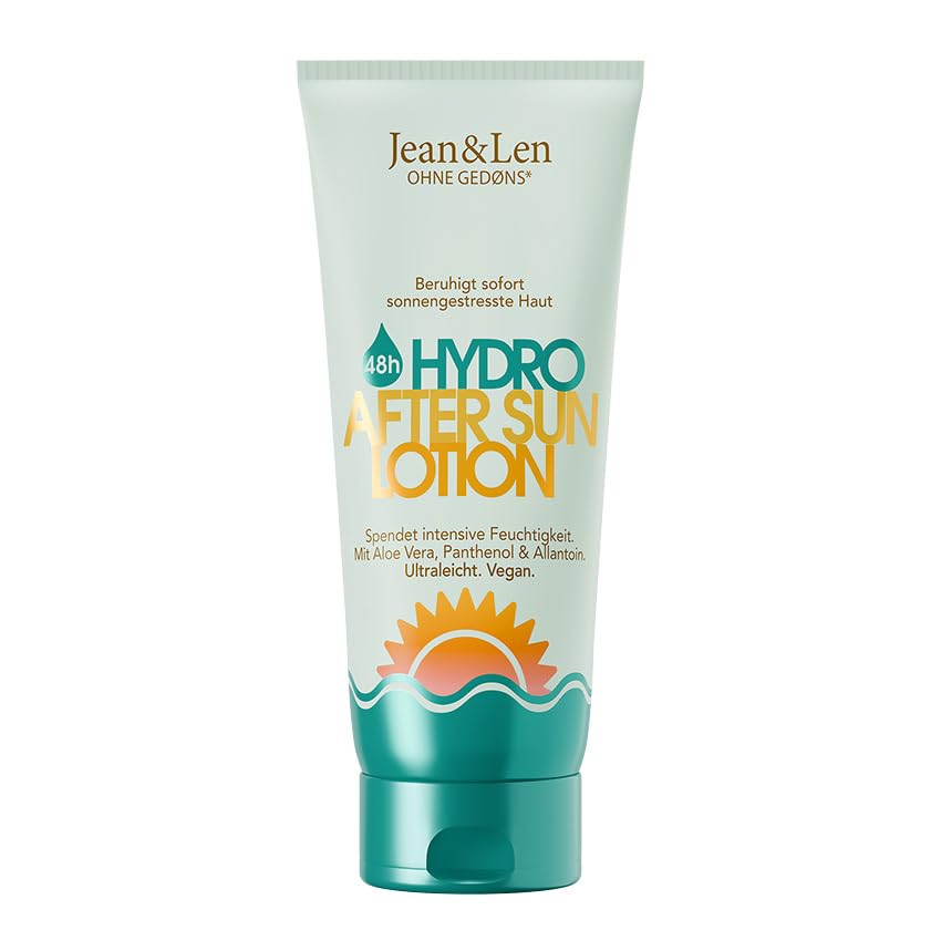 Jean & Len After Sun Lotion, für sonnengestresste Haut, mit Aloe Vera, Panthenol & Allantoin, ohne Mikroplastik, Duft- & Farbstoffe, vegan, After Sun Pflege 200 ml