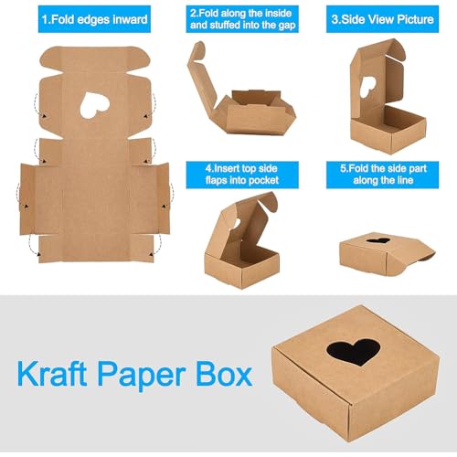 BENECREAT 20 paquetes 8,7 x 8,7 x 3,6 cm cajas de papel Kraft con agujero de corazón, caja de regalo vacía marrón para San Valentín, boda, cumpleaños, descuento de diplomas - imagen 5