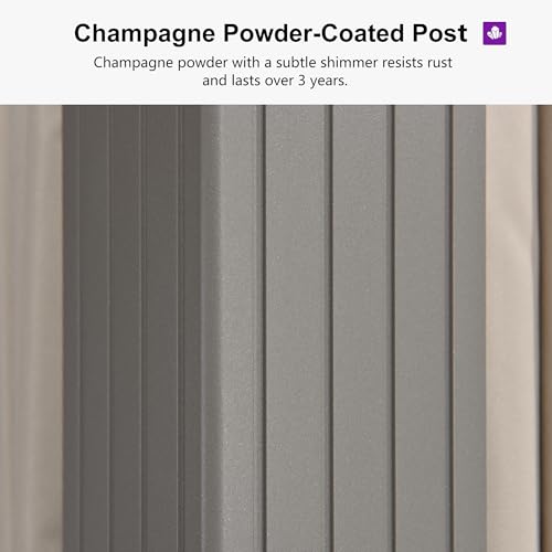 Image of PURPLE LEAF 8' x 12' Outdoor Hardtop Gazebo, Champagne Aluminum Gazebo with Galvanized Steel Double Roof, Curtains and Netting for Patio Lawn and Garden