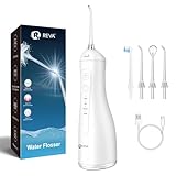 R REVA Portable Water Flosser for Teeth - 4 Modes Cordless Oral Irrigator with 300ML Tank, 360° Rotating Nozzle, 4 Jet Tips, Rechargeable, IPX7 Waterproof, Low Noise Gravity Ball Design (M159 - White)