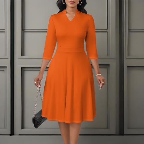 Image of PinkPatty Women's Casual A-line Midi Dresses 3 /4 Sleeve V Neck Fit and Flare Dress with Pockets