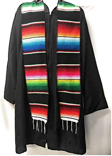 New CreationsFabric & Foam Inc, 5" Wide by 76" Long Authentic Mexican Serape Graduation Stole Sash (Black, 5" Wide by 76" Long)