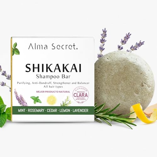 Alma Secret Champú Sólido Shikakai Anticaída, Anticaspa y Control Grasa. Champu Solido Para Todo Tipo de Cabellos, Shampoo Solido Sin Sulfatos ni Siliconas, Shikakai Champu Cosmética Natural - 85 gr