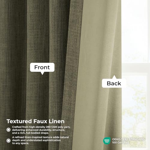 Image of HPD Half Price Drapes - Faux Linen Curtains for Living Room (1 Panel) - 100W X 96L - Extra Wide Textured Room Darkening Curtains for Bedroom 96 Inches Long - Drapes for Home Decor, Khaki Green