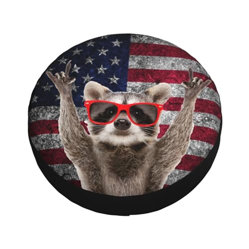 Image of Raccoon Spare Tire Cover American Flag Weatherproof Universal Wheel Protectors Wheel Covers for Rv Camper Travel Trailer SUV Truck 16 Inch