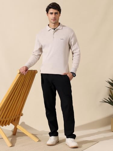 Image of Kvetoo Men's Wool Polo Collar Neck Winter Sweater Full Sleeve Solid Pullover for Casual Office Wear
