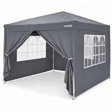 HAGO 24 gazebo pop-up 3 x 3 m, antracite, gazebo pieghevole da giardino, tenda per eventi, feste, pareti laterali, finestre, porta, UV50+, regolabile in altezza, telaio in acciaio e borsa per il