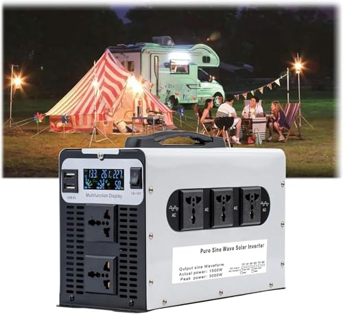 Onduleur pure sinus 1500W convertisseur 12V 220V avec 5 prises AC pour camping-car