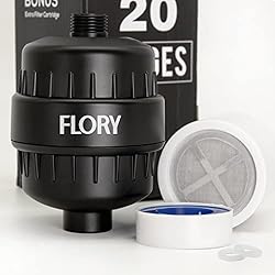 Purificador De Agua Dura R FLORY Filtro de agua dura negro mate, filtro de cabezal de ducha de 20 etapas, purificador de agua reemplazable con cartuchos de filtro para todo tipo de duchas