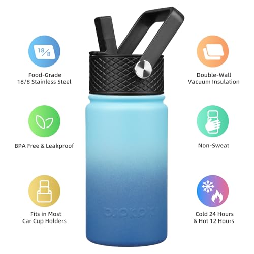 Image of BJPKPK Insulated Water Bottle, 15oz Stainless Steel with Straw Lid