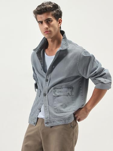 Image of Urbano Fashion Men's Relaxed Fit Full Sleeve Utility Denim Jacket