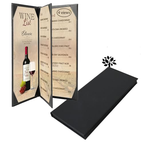 4.25 x 11inches Leather Menu Holder with Strong Wood Inside, Leather Menu Covers 4 View Book Style Restaurant Menu Covers for Wine List Coffee Bars Hotel Restaurant（4.25” x 11” /4 Views /1 pcs）